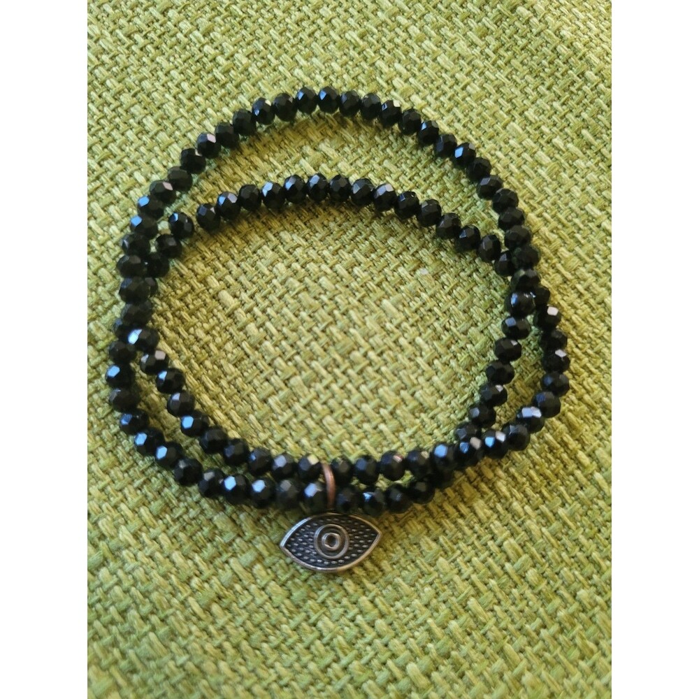 Sparkly Black Beaded "EYE" Charm Bracelet